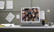 Business people trapped in computer monitor
