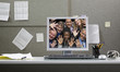 Business people trapped in computer monitor
