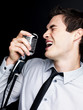 Super rock star lead singer belts out a high note