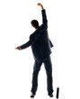 Young business man with hands raised