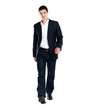 Confident young male executive walking on white