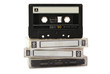 Audio cassette on three boxes isolated on white background Audio cassette on three boxes isolated on white background