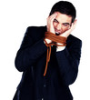 Business problem - Frustrated businessman tied up with rope