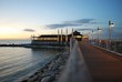Marina structure facing the sea at sunset, Rimini, Italy