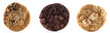 Three different types of cookies against an isolated background