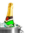isolated champagne bottle in ice