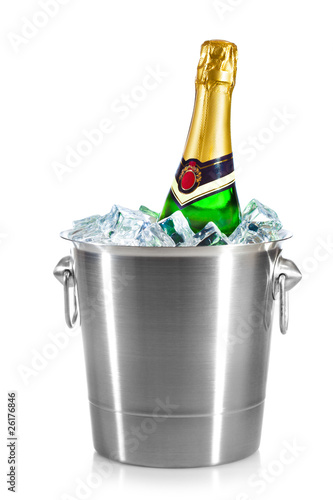 Photo: isolated champagne bottle in ice isolated champagne bottle in ice