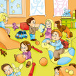 illustration crèche, enfants jouant