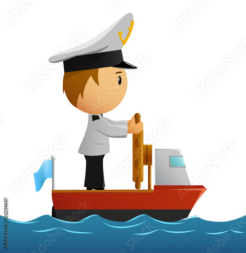 Vector: Cartoon captain sailor in uniform on the ship Cartoon captain sailor in uniform on the ship