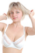 beautiful blond woman wearing a bra