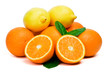 Orange and lemon on white background