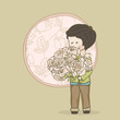 boy with rose bouquet