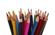 A bunch of color pencils pointing up.
