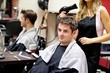 Portrait of a customer with a female hairdresser Portrait of a customer with a female hairdresser