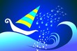 Illustration of sailing boat in a colour background