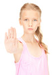 lovely girl showing stop sign lovely girl showing stop sign