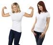 Young women with blank white shirts