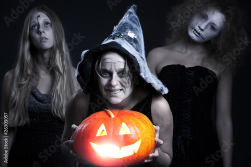 Photo: halloween personages over dark background halloween personages over dark background