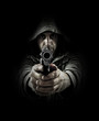 man pointing gun
