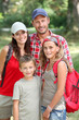 Happy family portrait on a hiking day