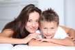Mother and son having fun at home