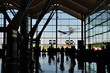 Airport silhouette with plane takeoff