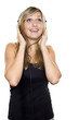 Woman listening to music and singing