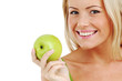 woman eat green apple