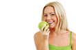 woman eat green apple