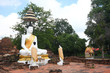 Ruin and ancient pagoda, old monk in Ayutthaya, Thailand.