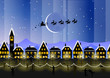 Santa Claus flying in the Christmas night
