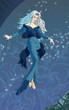 The beautiful woman in the night sky over a city