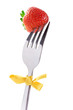 Fruit diet: strawberry on a fork, isolated on white