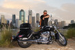 Bike rider with city backround