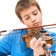 caucasian boy learning to play violin