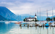 Castle on the lake. Island Castle Orth. Salzkammergut. Austria