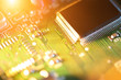 Processor chip on circuit board background