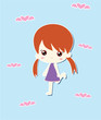 cut girl and flying heart vector