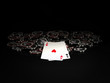 Black and red poker chips and aces Black and red poker chips and aces