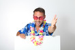 Man with hawaiian shirt on white background
