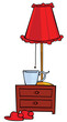Nightstand with lamp and slippers