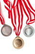 Foto: Gold, silver and bronze medals with ribbons Gold, silver and bronze medals with ribbons