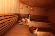 Young attractive blond woman in a steam room Young attractive blond woman in a steam room