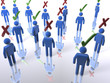 Illustration: 3D voters with ticks or X's 3D voters with ticks or X's