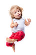 Funny boy in red pants, high angle view
