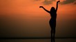 Silhouette of the girl at sunset