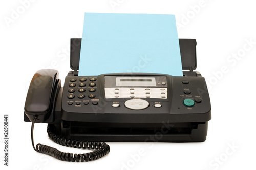 Photo: Black fax isolated on white background Black fax isolated on white background