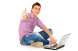 Man with laptop showing thumbs up Man with laptop showing thumbs up