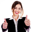 Business women showing thumbs up
