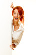 woman redhead over white